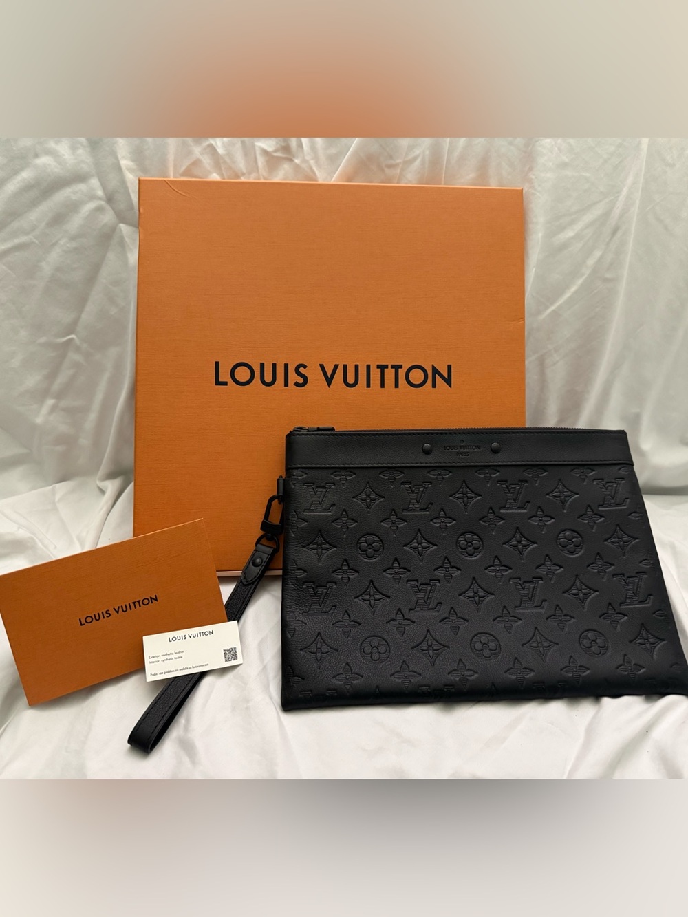 Louis Vuitton Pochette To-Go Monogram Shadow Black Leather Clutch M81570 w/ Box